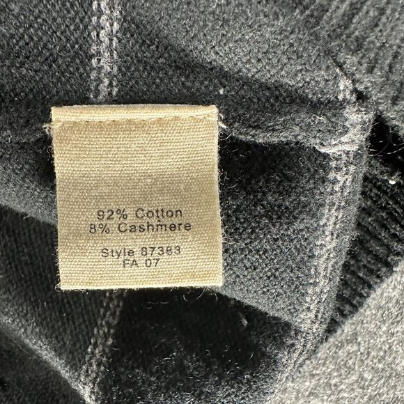 J Crew Sweater Mens Large Cotton Cashmere Black Gray Stripe V Neck Long Sleeve - Picture 5 of 7